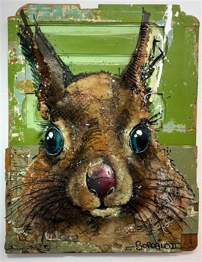 Assemblagem de resíduos "Squirrel Portrait", 116x90x13 cm